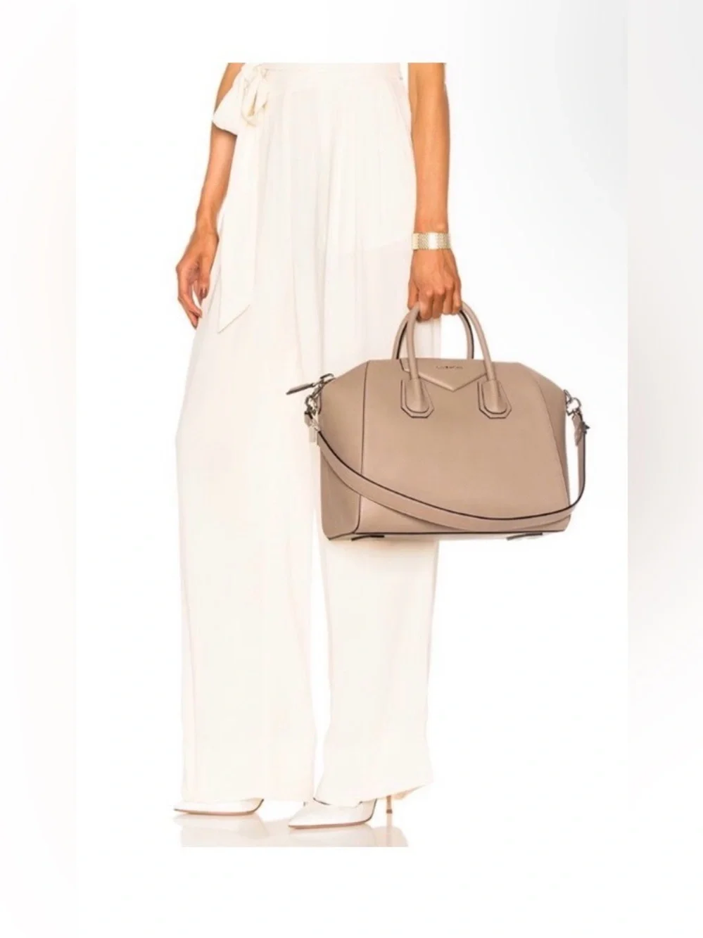 Givenchy Antigona Medium Sugar Linen Taupe Shoulder Top Handle Bag EUC